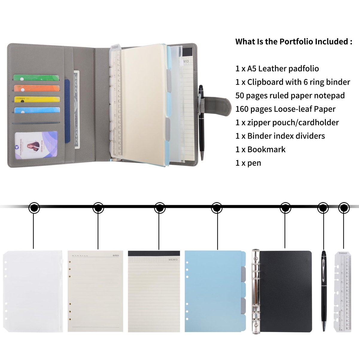 Notitieboek A5 Navulbaar - Kunstleer Ringband met Klembord - Luxe Organizer voor Zakelijk en School - ShopVlot