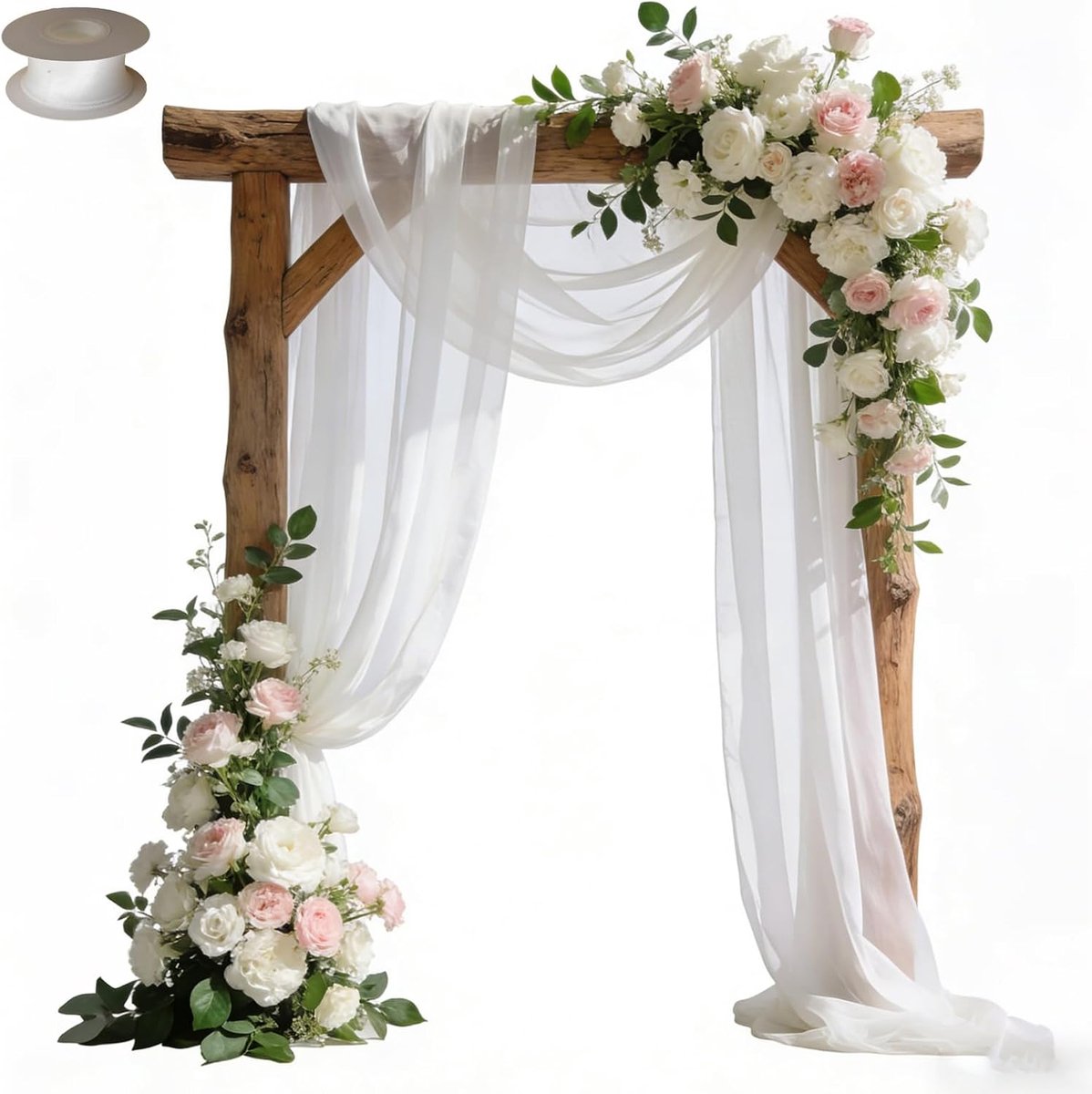 Panelen 75 cm x 600 cm bruiloftsgordijnen, elegante witte chiffonstof voor bruiloftsboog, decoratieve gordijnen voor ceremonies en fotoachtergronden (crèmewit