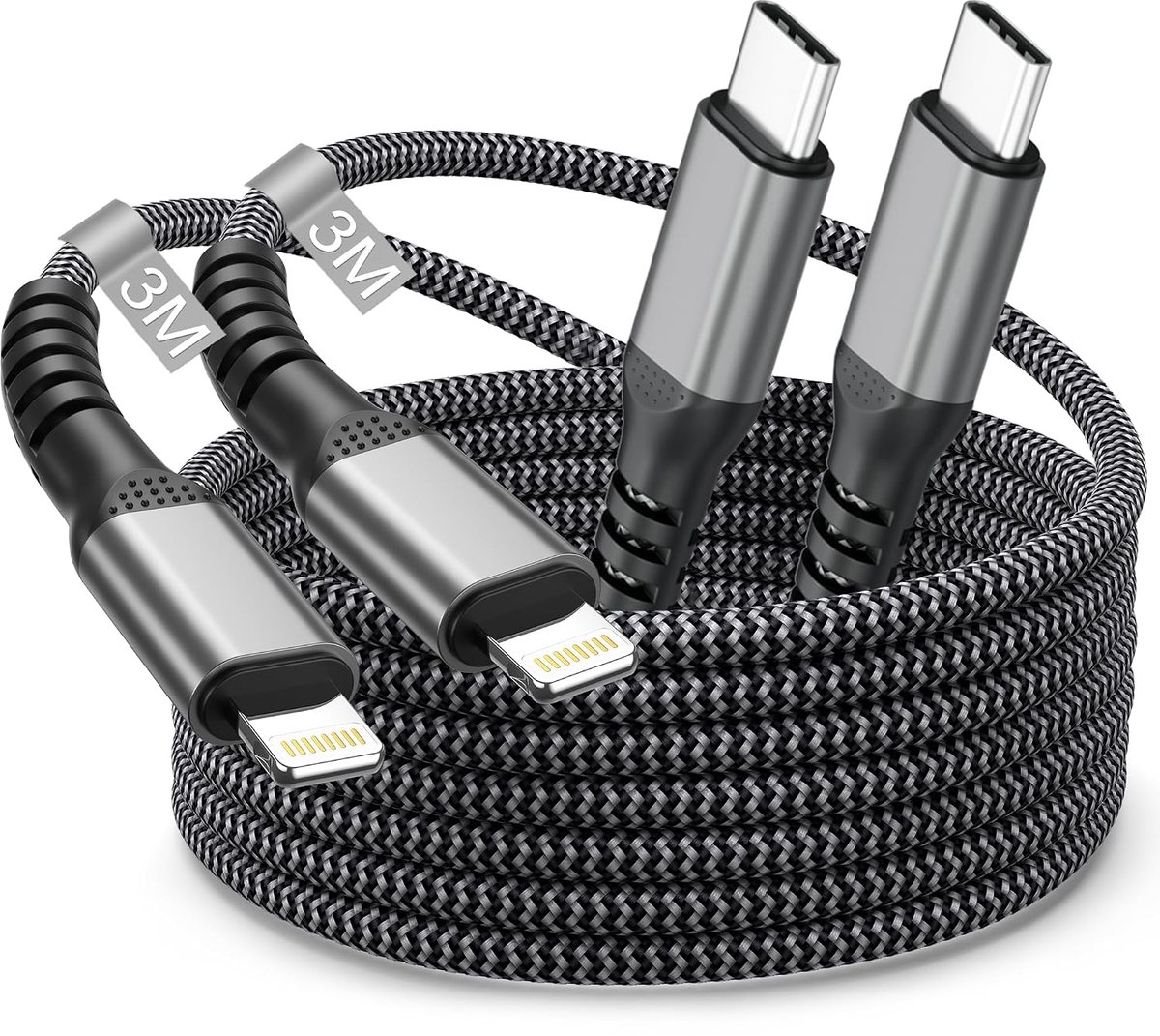 Lightning-kabel, USB C, 3 m, 2 stuks, iPhone oplaadkabel, USB C, Apple MFi-gecertificeerd, nylon, i-Phone-kabel, USBC naar Lightning, oplaadkabel, snellaadkabel voor Apple iPhone 14 Pro Max/Plus 13