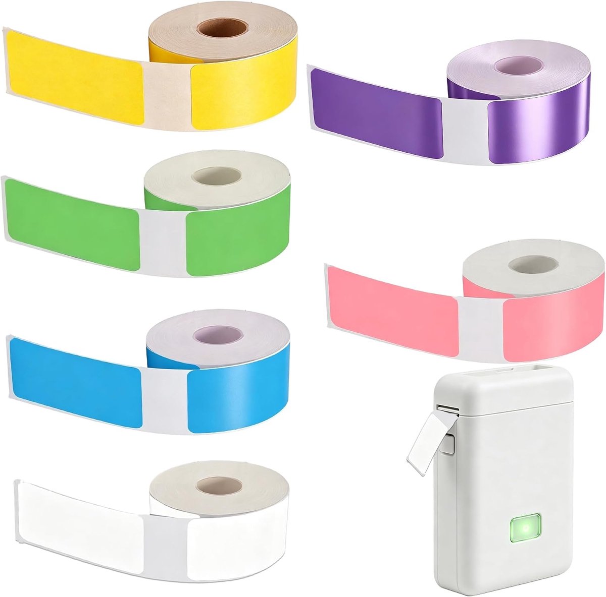 6 rollen vervangende tape voor mini-printers, thermische labeltape, zelfklevend, meerkleurig, labelmaker tape voor kantoor, keuken, magazijn, opbergmap, kleurrijke thermische papierrollen voor