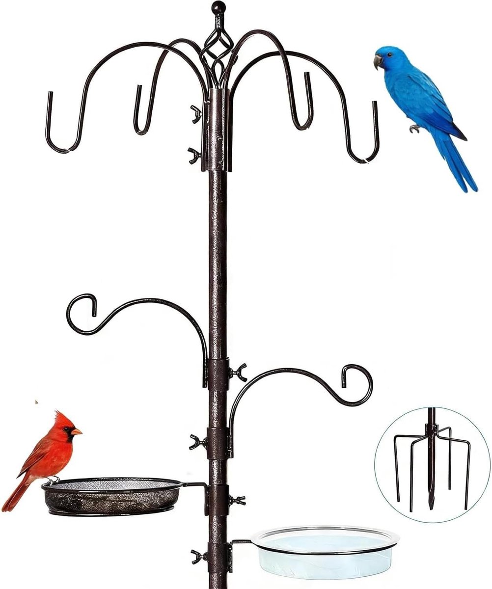 Vogelvoederstation met 6 haken voor wilde vogels, weerbestendig en eenvoudig te monteren, ideaal voor tuin en balkon