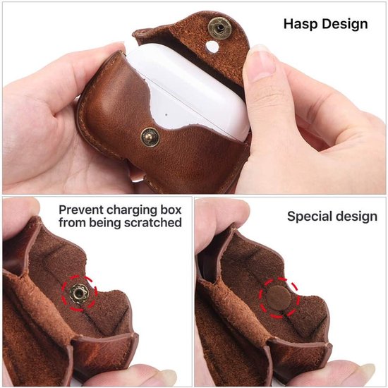 Hoesje voor AirPods Pro 2, echt lederen Airpods Pro 2 hoesje, compatibel met AirPods Pro 2e generatie met sleutelhaak (bruin) — afbeelding 5