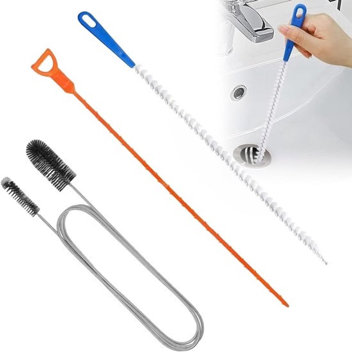 Afvoerontstopper gereedschap - 3 stuks pijpenreiniger en gootsteenontblokker - Verlengde ontblokker slang - Afvoerreiniger keuken badkamer - Plug gat reiniger met lange slang