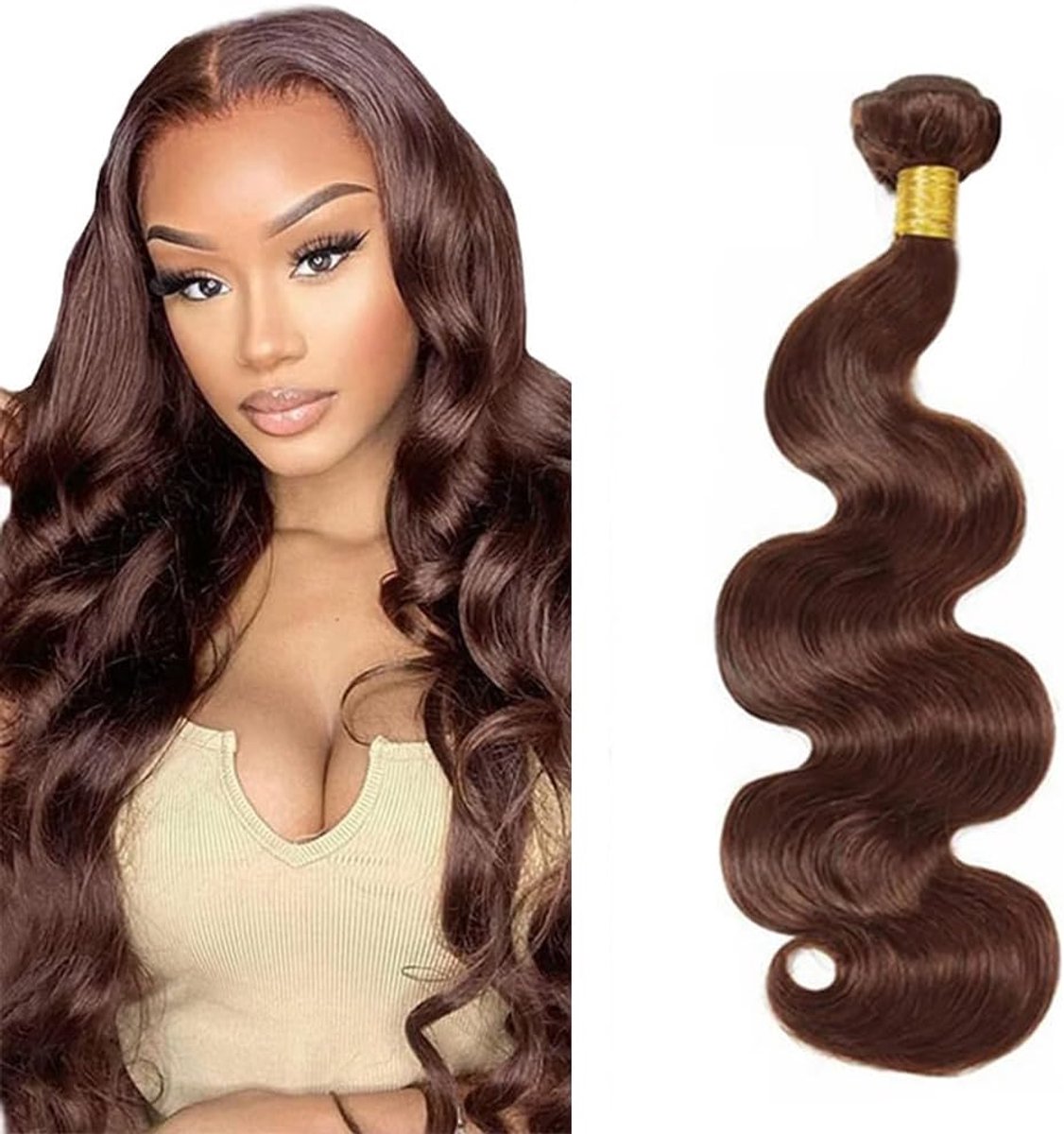 Hair Bundles Body Wave Hair #4 Chocolate Brown Bundles Human Hair Extensions Double Weft for Women Minimal Smell for Women Single Bundle 22 Inch