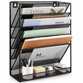 BOTC Tijdschriftenhouder wand - A4 - 6-laags Hangende Dossierhouder - voor werkplekken - Voor Kantoor en Thuis - Zwart