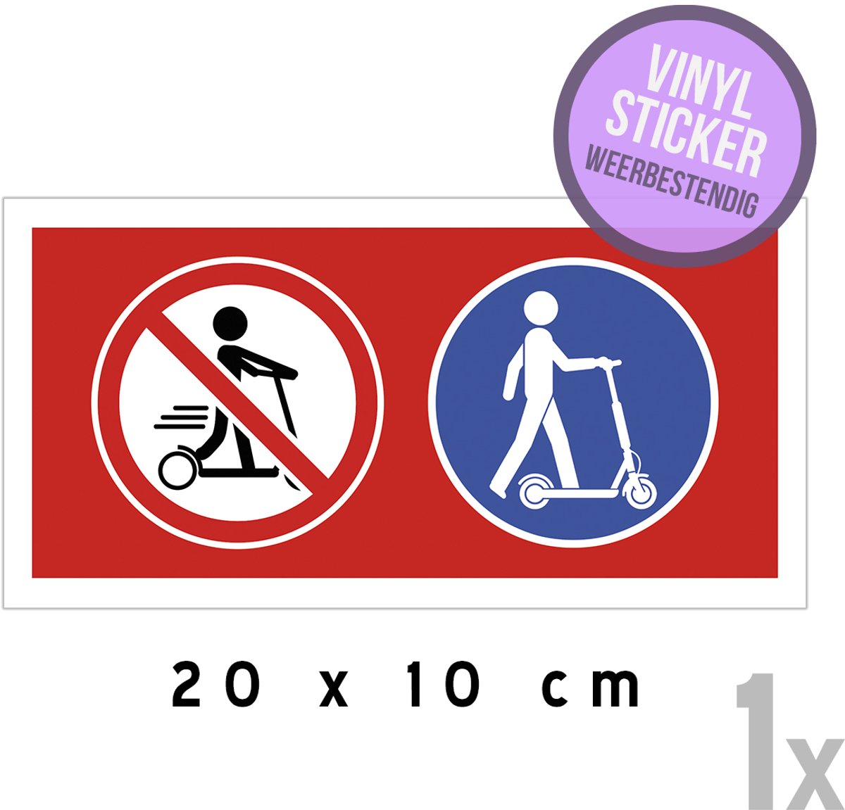 Pictogram/ vinyl sticker (1x) | Afstappen van je step | 20 x 10 cm | Elektrische step | Winkel | Wandel zone | Steps | Voetgangers | Watervast | 1 stuk