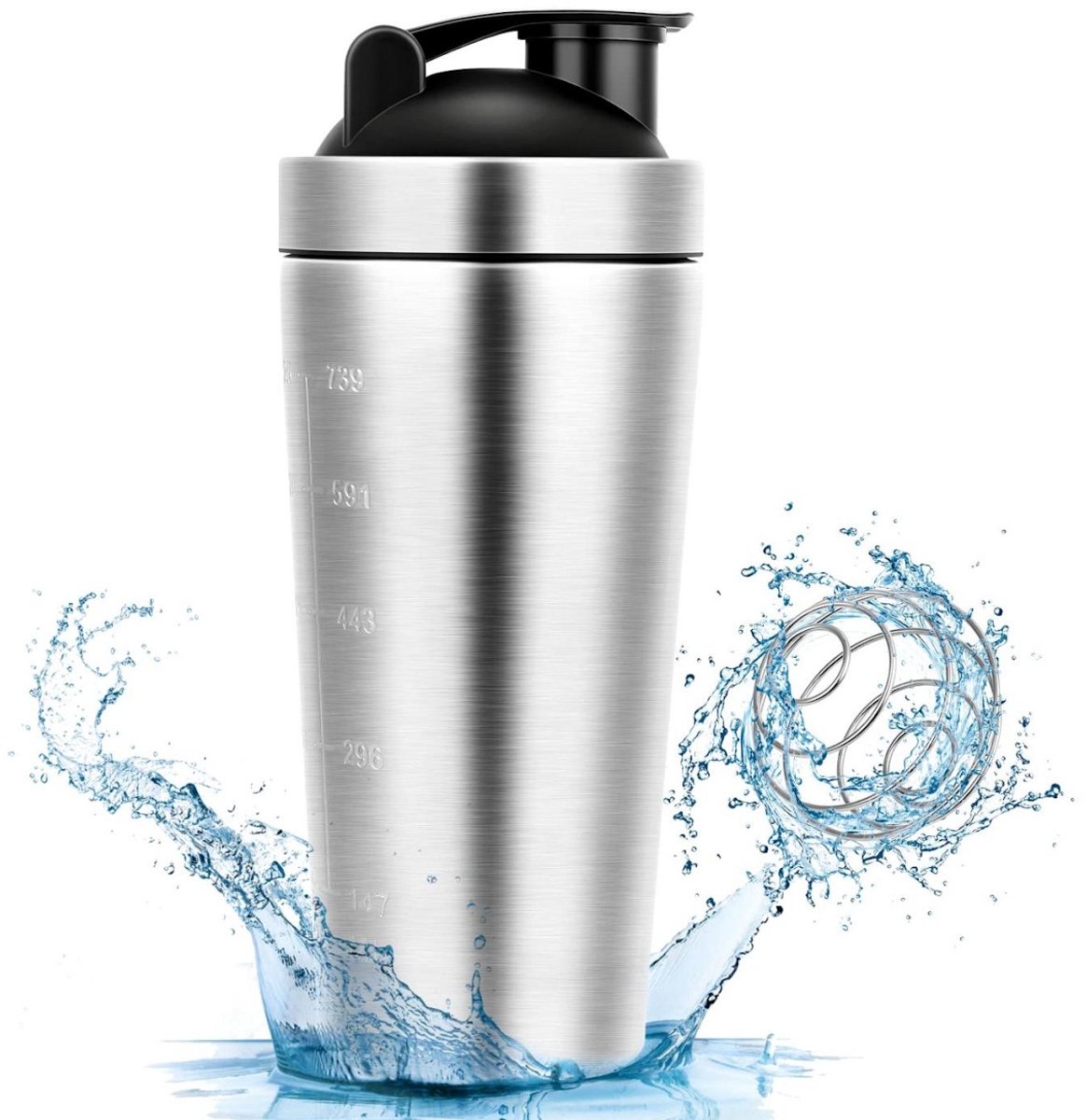 SSTRWGOOD Shaker voor Eiwit- en Sportdranken - 900 ml Eiwitshaker - Geschikt voor Eiwit-, Dieet- en Fitnessshakes - Antilek met BPA-vrije Kunststof - Roestvrijstalen Bodem met Antislip Onderzijde - Afmetingen 23x9,2 cm - Makkelijk Schoon te Maken