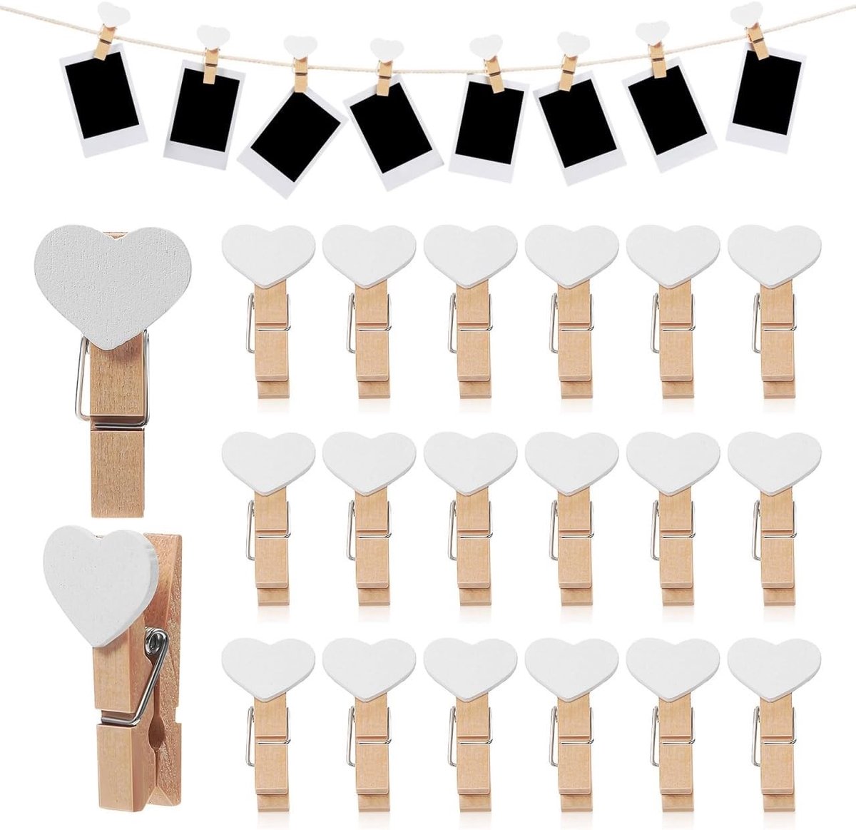 Set van 20 Houten Hart Kledingknijpers - Mini Clips voor Foto's, Knutselprojecten en Decoraties, Lichtgewicht en Duurzaam voor Feesten en Gezinsgebruik