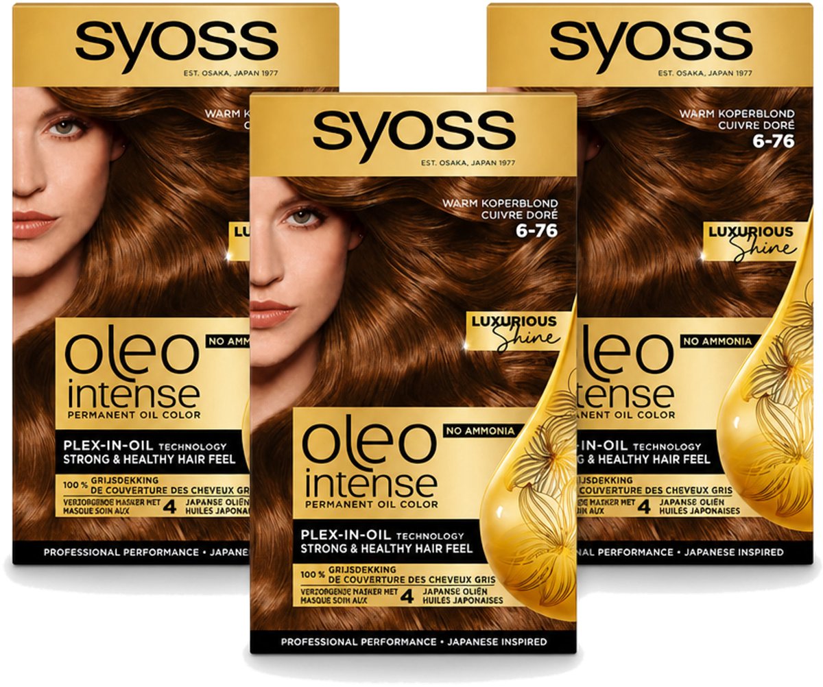 3 x SYOSS - Oleo Intense 6-76 - Haarverf - Permanente Haarkleuring - Warm Koperblond - Langdurige Kleur - Voordeelverpakking - 3 stuks
