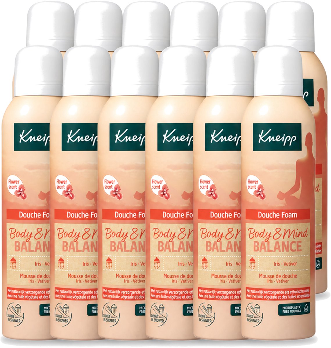 12 x Kneipp - Douche schuim - Body & Mind Balance - Iris & Vetiver - 200 ml - Voordeelverpakking - 12 stuks