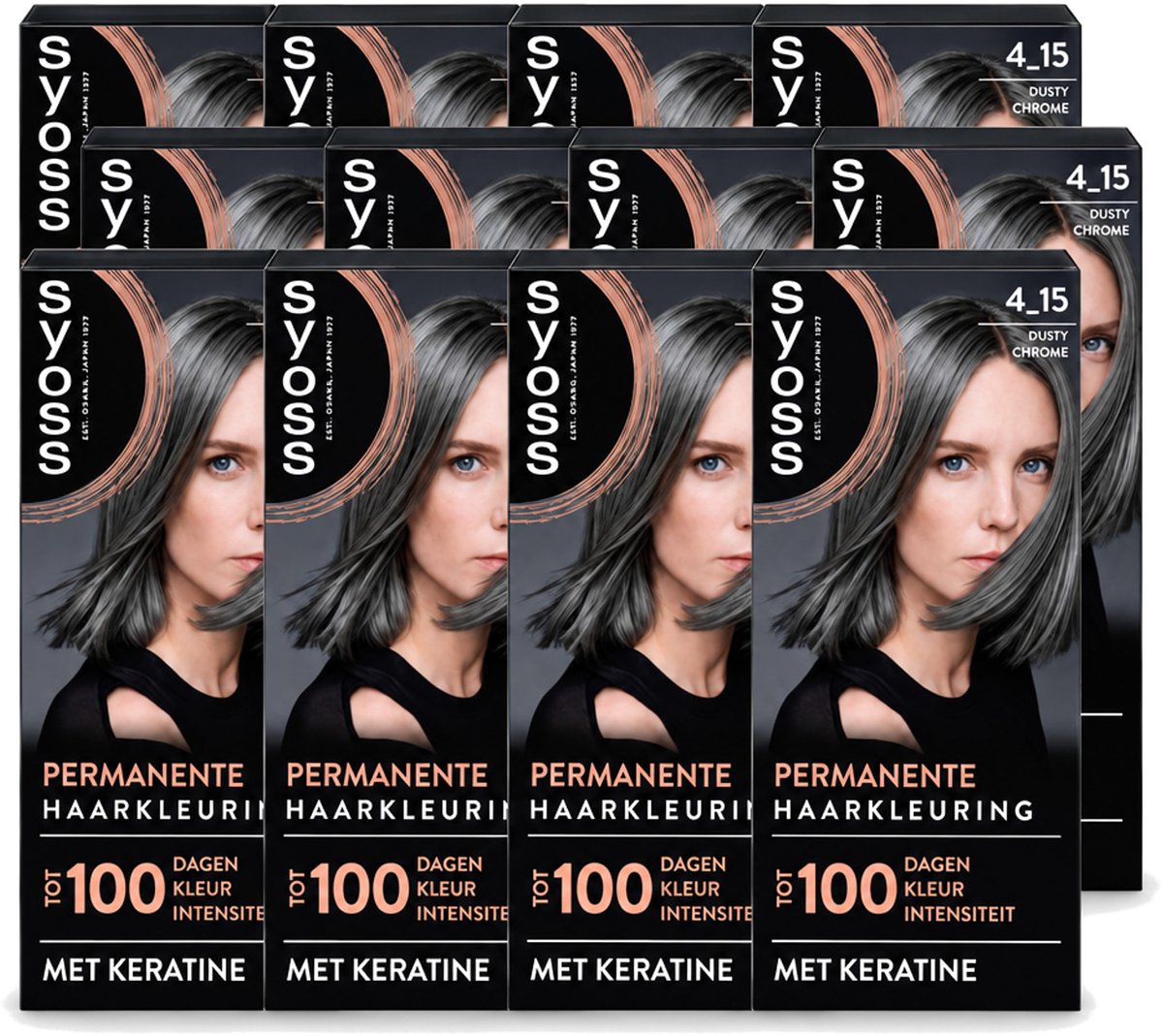 12 x SYOSS - Coloration 4-15 Dusty Chrome - Haarverf - Grijsdekking - Vermindert Haarbreuk - Voordeelverpakking - 12 stuks