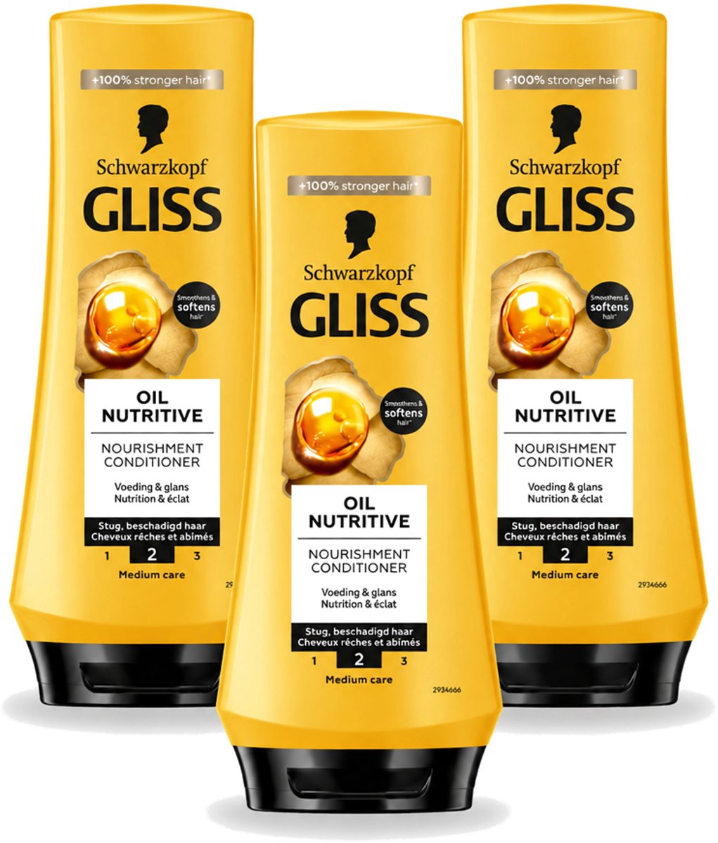 3 x Gliss - Hair Repair - Conditioner Oil Nutritive voor Intensieve Voeding - 200 ml - Voordeelverpakking - 3 stuks