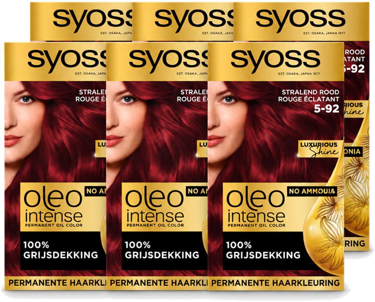 6 x SYOSS - Oleo Intense 5-92 - Haarverf - Permanente Haarkleuring - Stralend Rood - Langdurige Kleur - Voordeelverpakking - 6 stuks