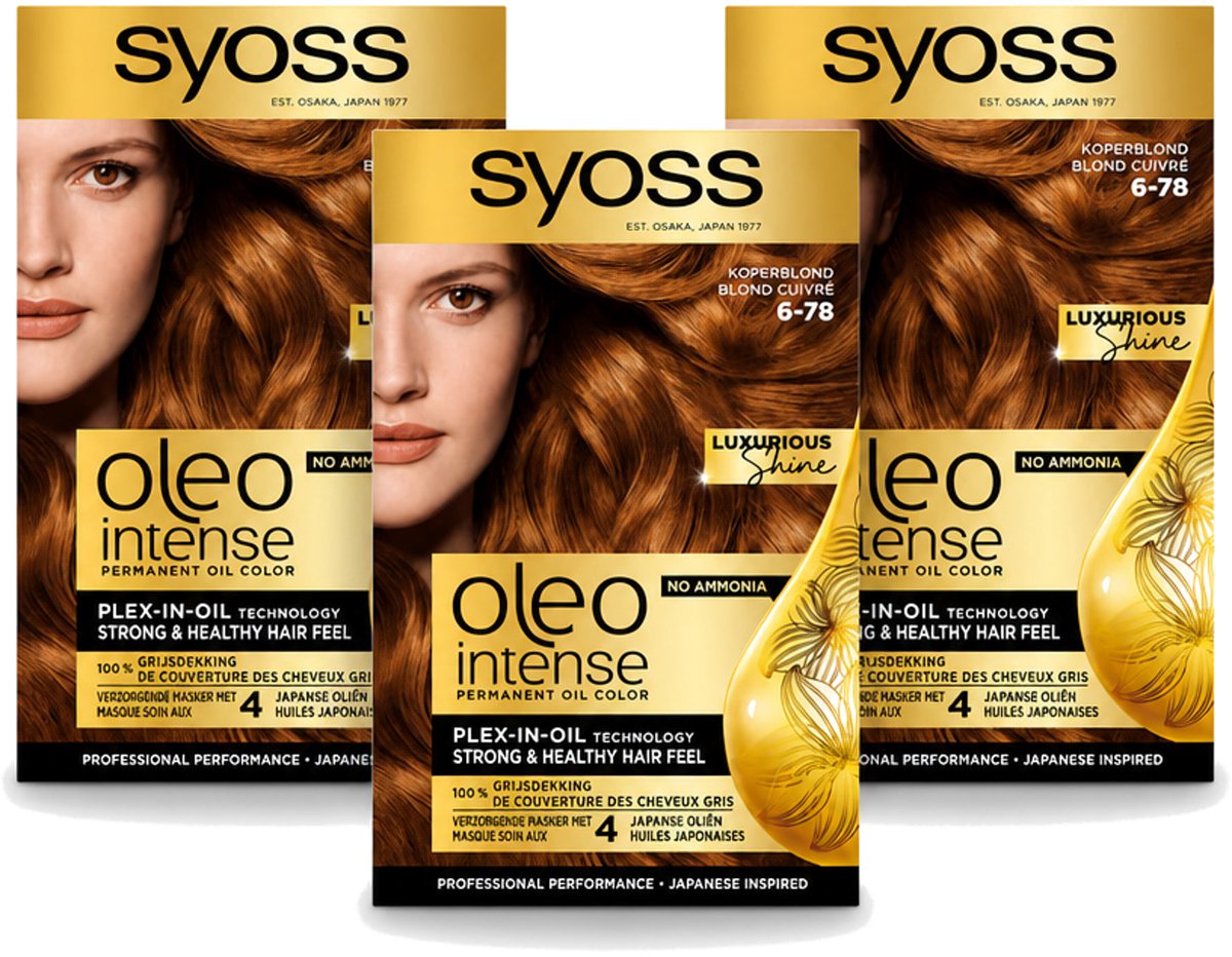 3 x SYOSS - Oleo Intense 6-78 - Haarverf - Permanente Haarkleuring - Koperblond - Langdurige Kleur - Voordeelverpakking - 3 stuks