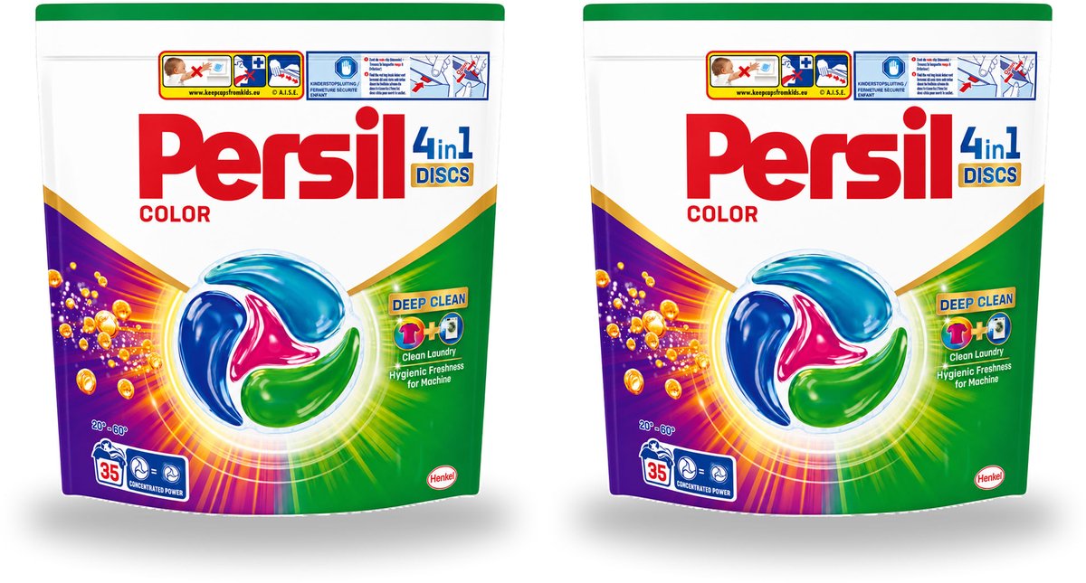 2 x Persil - Wasmiddel - Discs Color - Voor Gekleurde Was - Krachtige Vlekverwijdering - 35 wasbeurten - Voordeelverpakking - 2 stuks