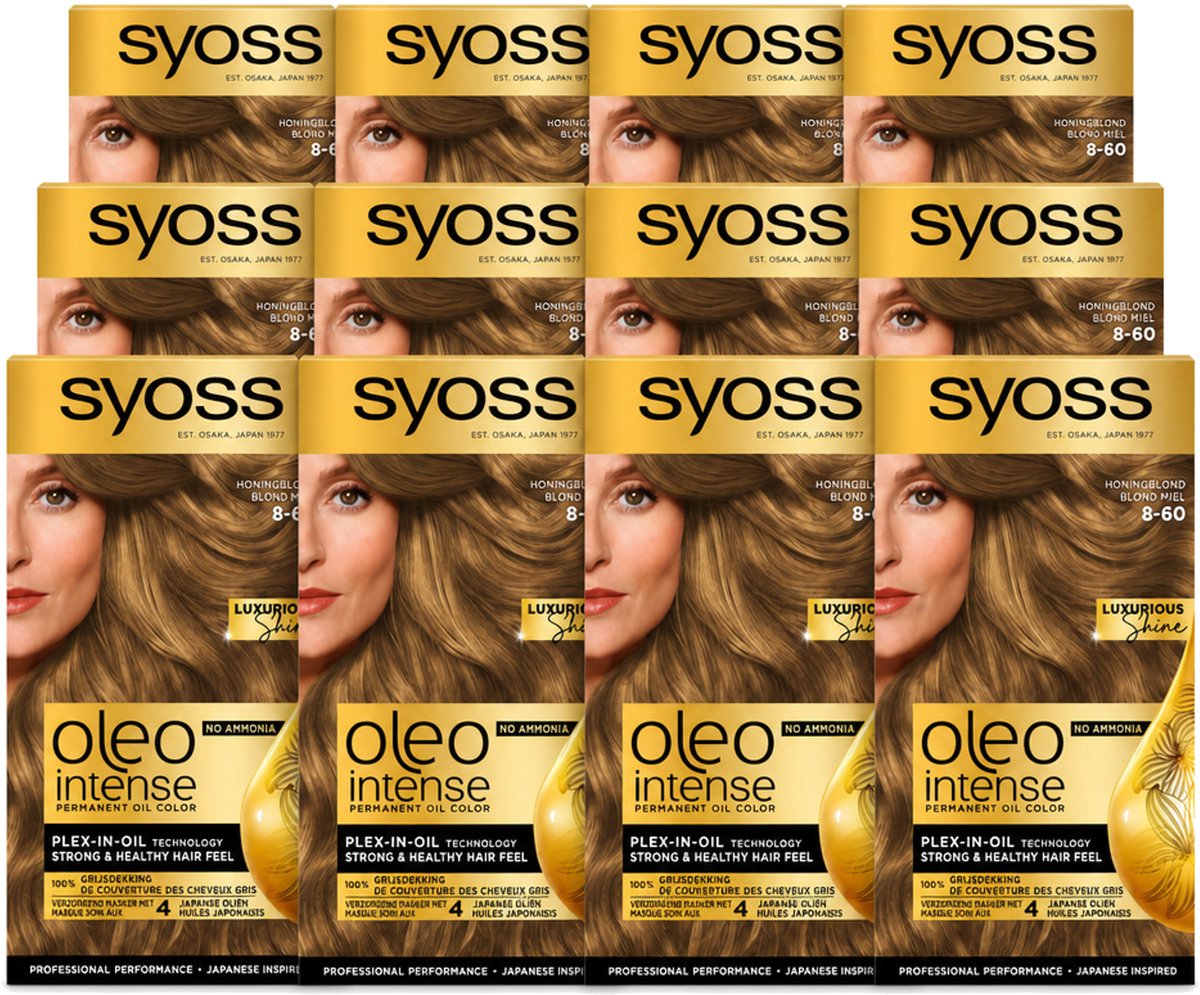 12 x SYOSS - Oleo Intense 8-60 Honing Blond - Haarverf - Zonder Ammoniak - Grijsdekking - Langdurige Kleur - Voordeelverpakking - 12 stuks