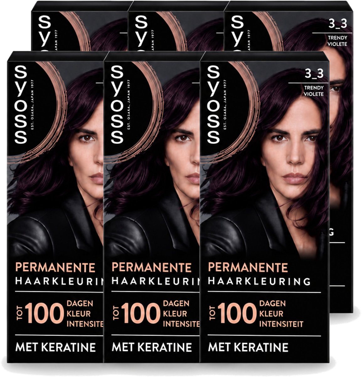 6 x SYOSS Permanent Coloration 3-3 - Haarverf - Trendy Violet - Voordeelverpakking - 6 stuks