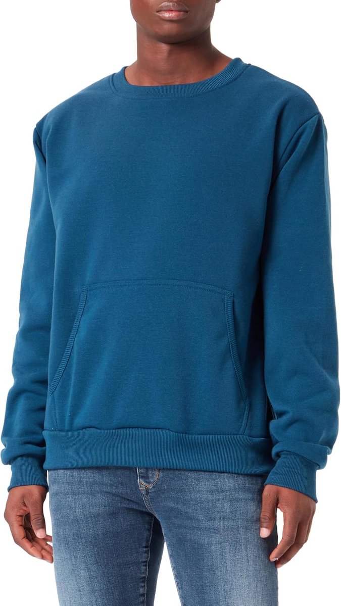 Sweatshirt voor heren met ronde hals polyester donker turkoois maat M, donker-turquoise, M