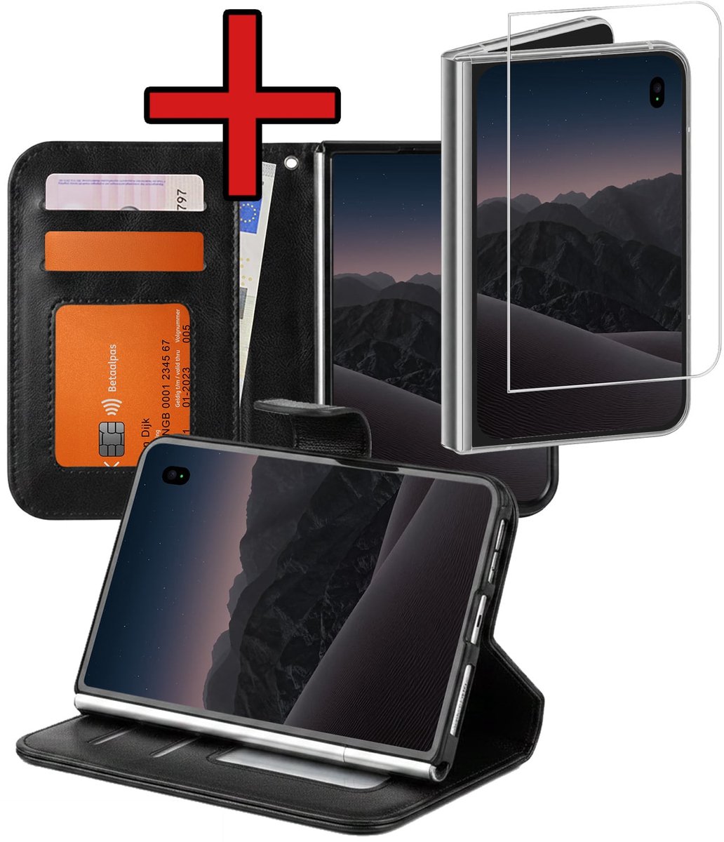 Hoesje - Met Screenprotector - Geschikt voor Apple iPhone Duo - Luxe Pasjeshouder - Flipcase - Bookcase Portemonee - Flip Case - Kunstleer Book Case - Book Cover - Walletcase - Portemonneehoes - Telefoonhoes - Zwart