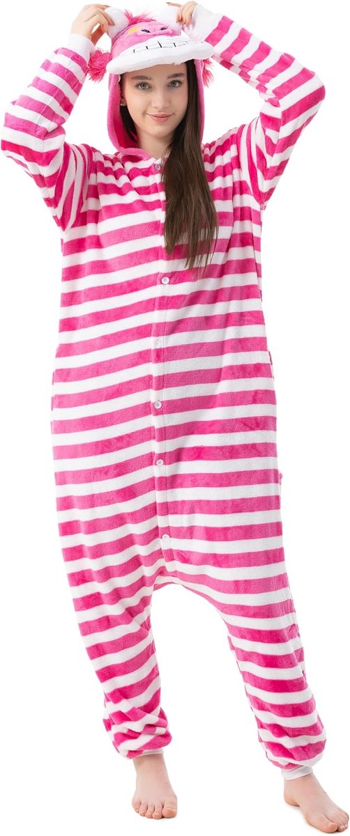 1744 - Grinsekatze kostuum pak onesie/jumpsuit eendelig body voor volwassenen dames heren als pyjama of pyjama unisex - veel verschillende dieren