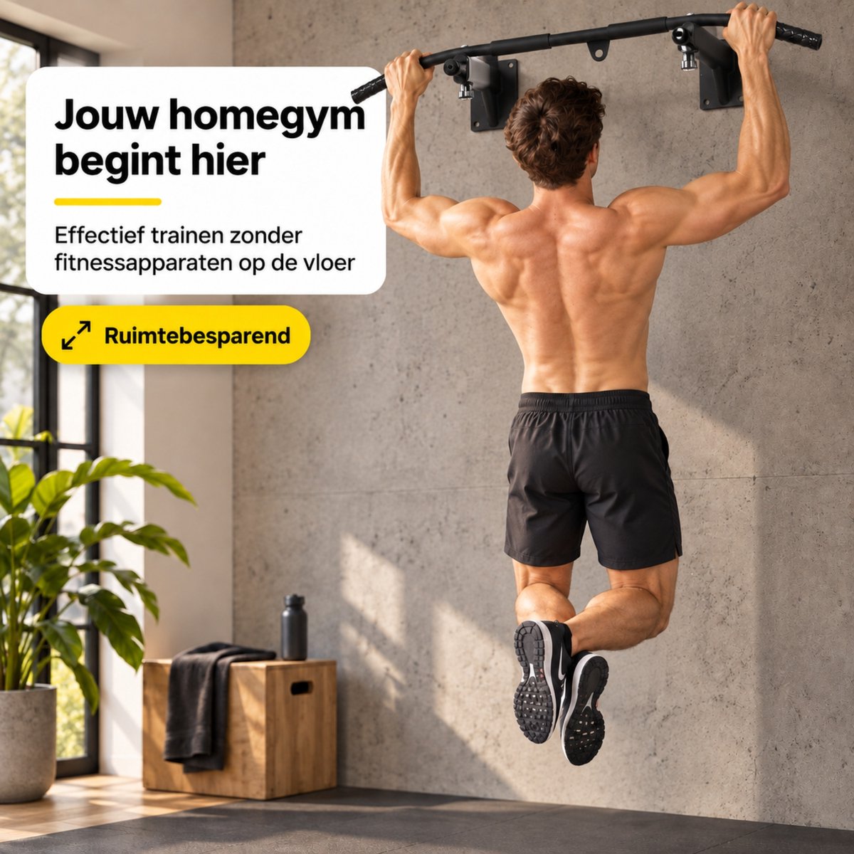 Pull Up Bar - Pull up bar wandmontage - Pull up bar muur - Optrekstang - Thuis Sporten - Bokszak standaard - Bokszak muurbeugel - Pull up station - Belasting 150 Kg - Zwart thumbnail 5