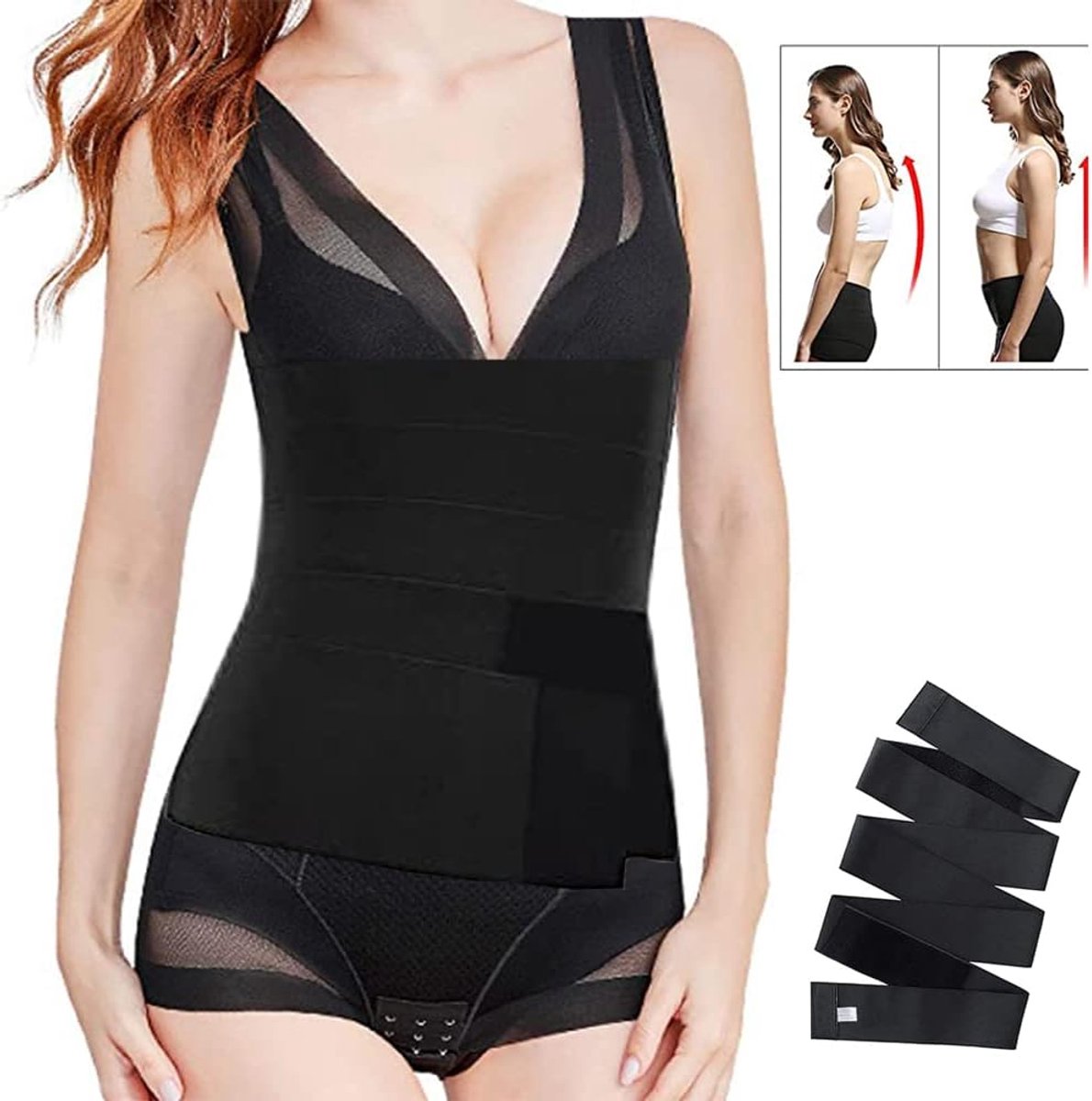 Taille Trainer voor Vrouwen Tummy Wraps Riem Taille Trimmer Bandage Wrap voor Body Shaper Workout Postpartum Herstel, 4M Zwart