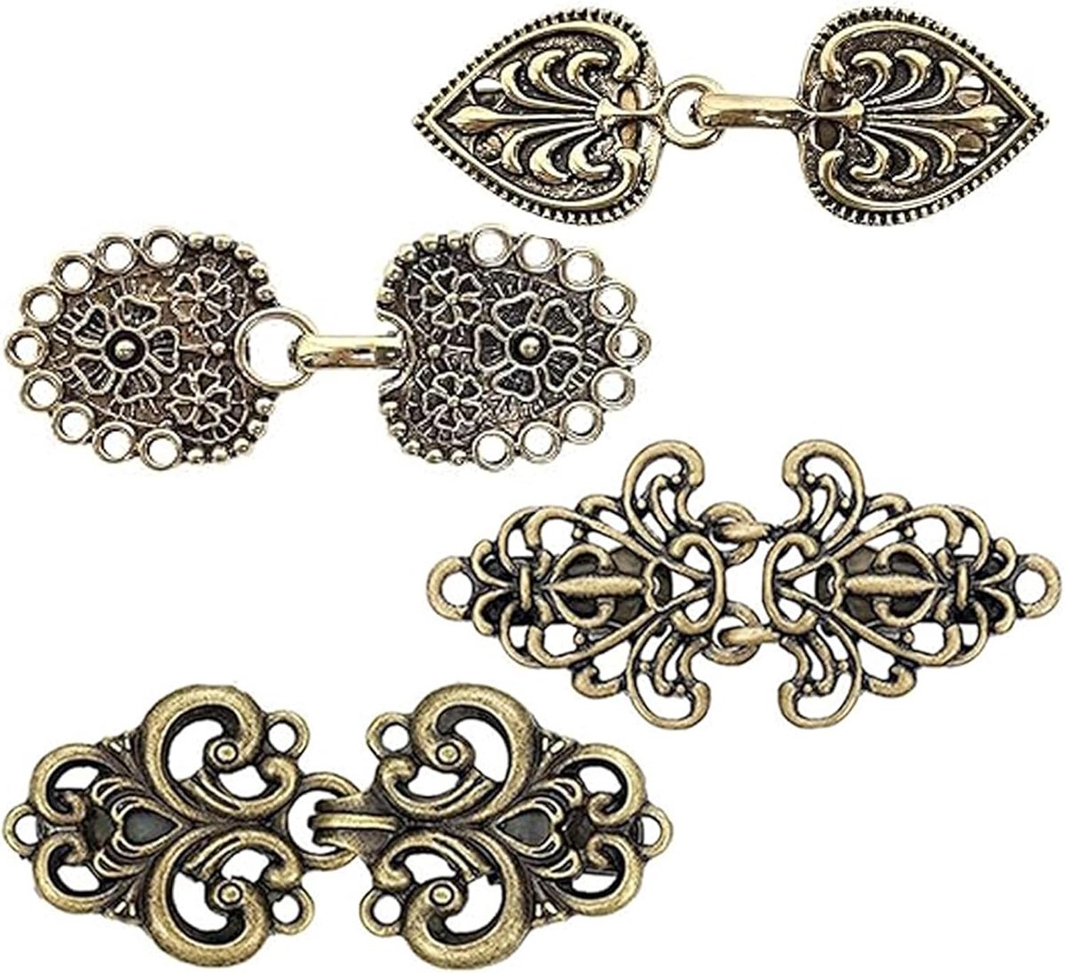 4 stuks cardiganclips voor dames, vintage, retro cape-spelden, kraagsluitingen, kostuumhaak metaal, vintage bloemen cape-sluitingen voor trui, sjaal, cardigan (goud)