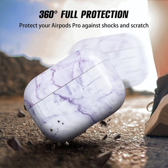 Case Compatible with AirPods Pro, Stylish Marble Pattern Hard PC Full Protective for Portable Lightweight Shockproof Cover for AirPods Pro Charging Case-Purple. — afbeelding 2