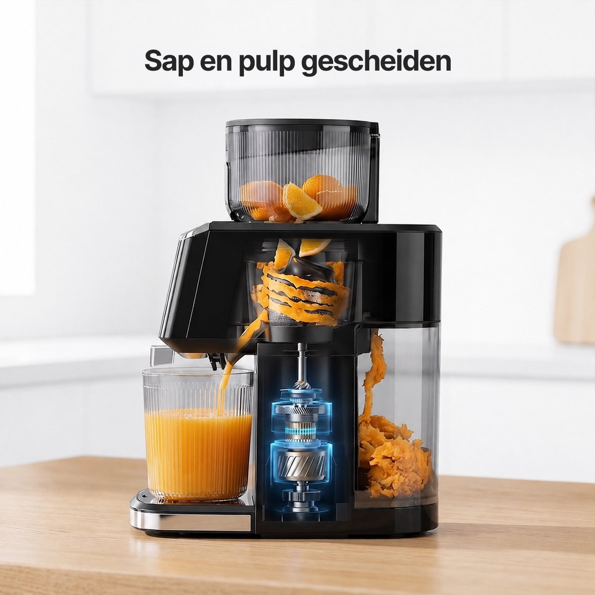 Olvy Slowjuicer - 1500ml Sapcentrifuge met Pulpcontainer - voor Groenten en Fruit - Ijsmachine - BPA-Vrij - Zwart thumbnail 5