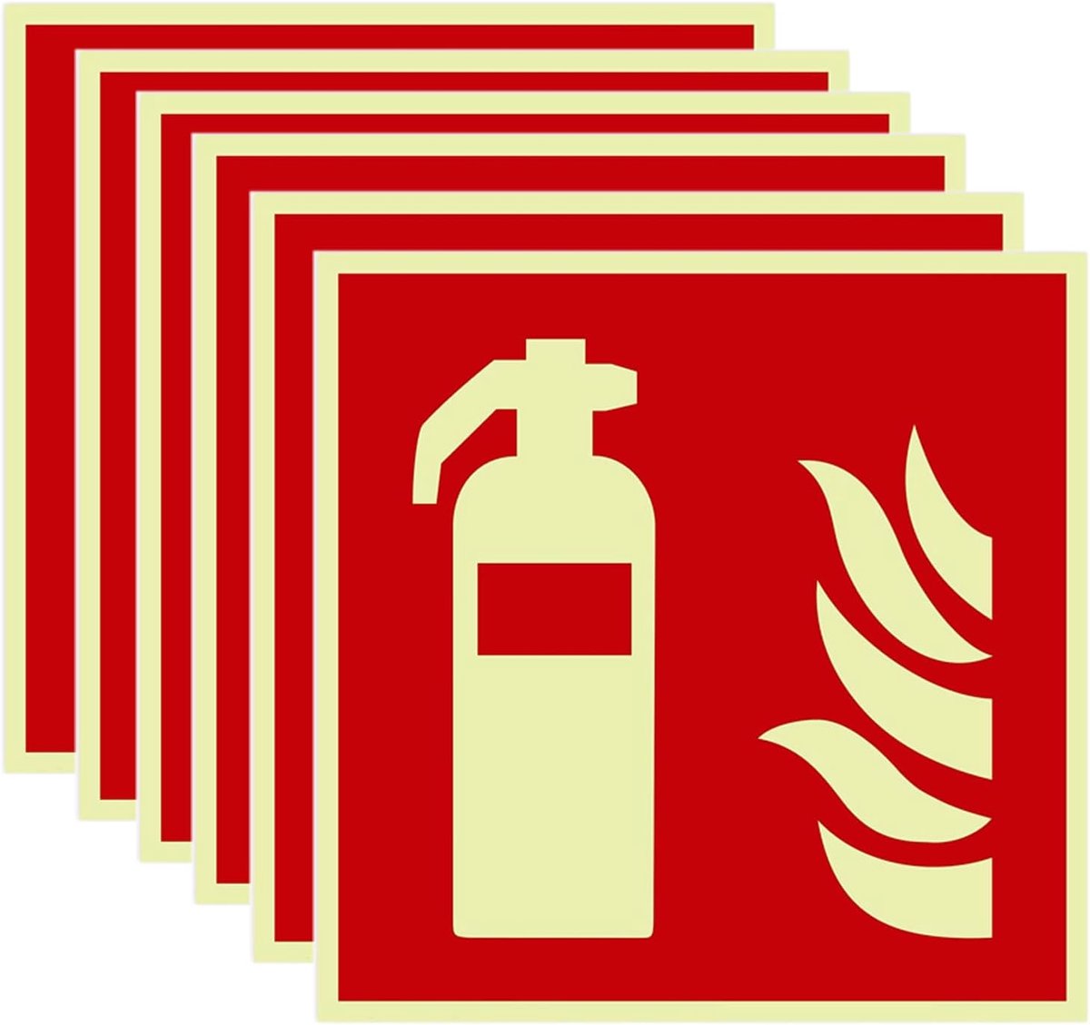 6 stuks brandblusser-borden, 15 x 15 cm, zelfklevend, brandblusser, lichtgevende stickers, brandblusser, hoogwaardige brandbeveiligingsteken, brandblusser, sticker voor thuis, kantoor,