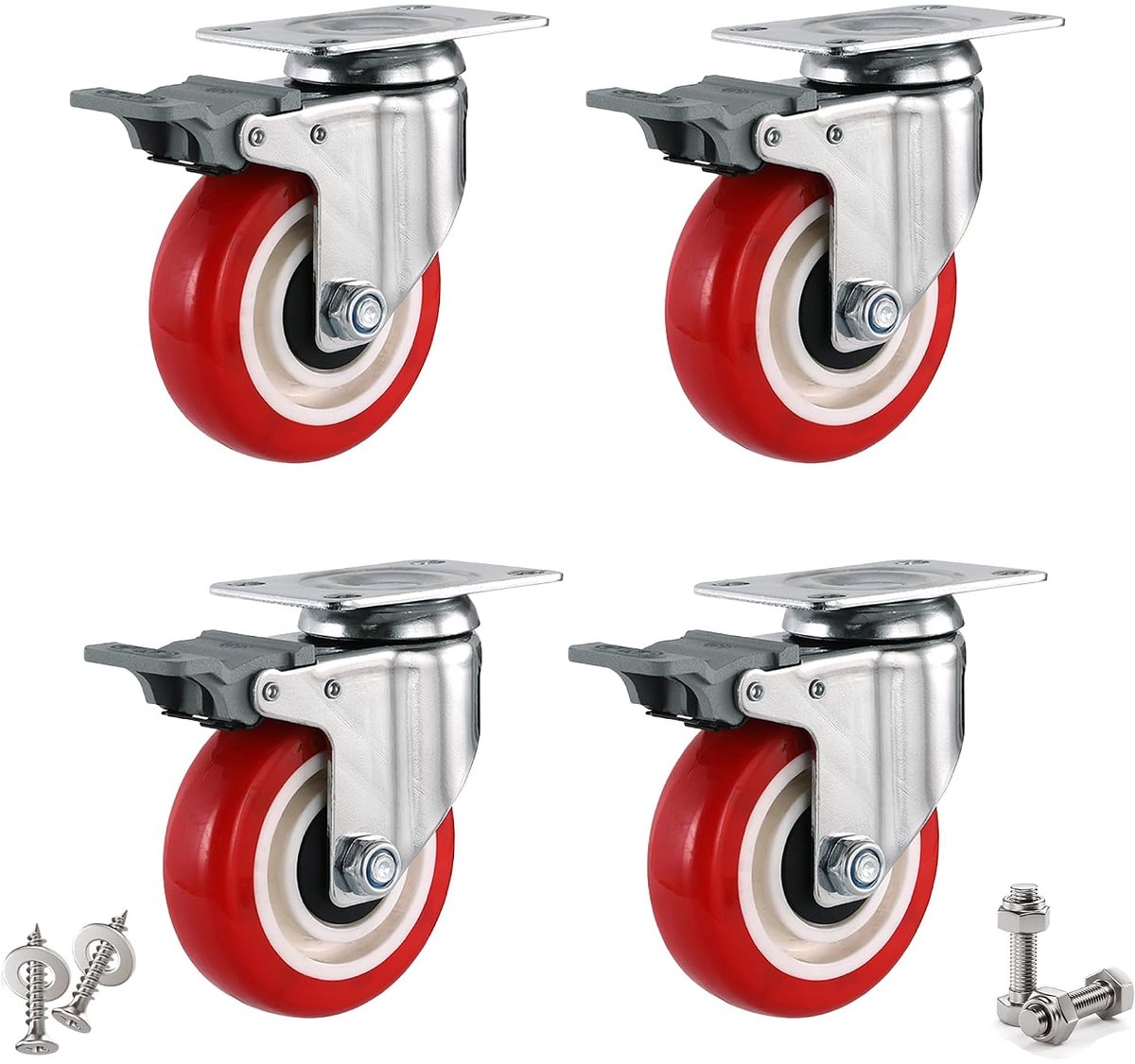 4 stuks zware wielen met rem 100 mm 4 inch tot 600 kg