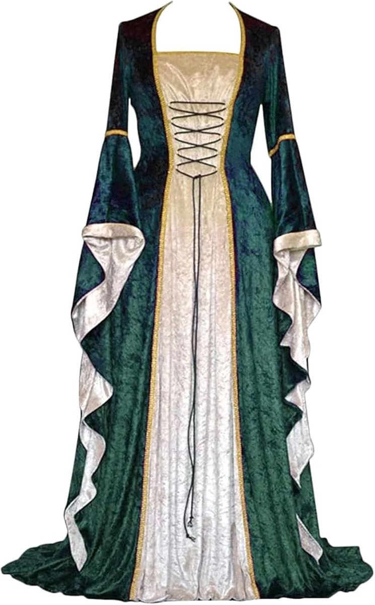 Middeleeuwse kleding voor dames, fluwelen jurk met trompetmouwen, middeleeuwse Victoriaanse koninginnenjurk, renaissance, feestelijk, Halloween, carnaval, gothic kostuum