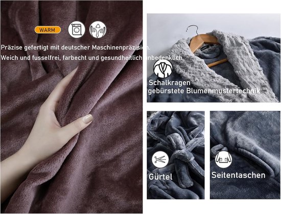 Badjas voor dames, wollig, lang, fleece badjas voor dames, grote maten, uniseks badjas set voor paren, ochtendjas voor dames en heren met lange riem — afbeelding 5