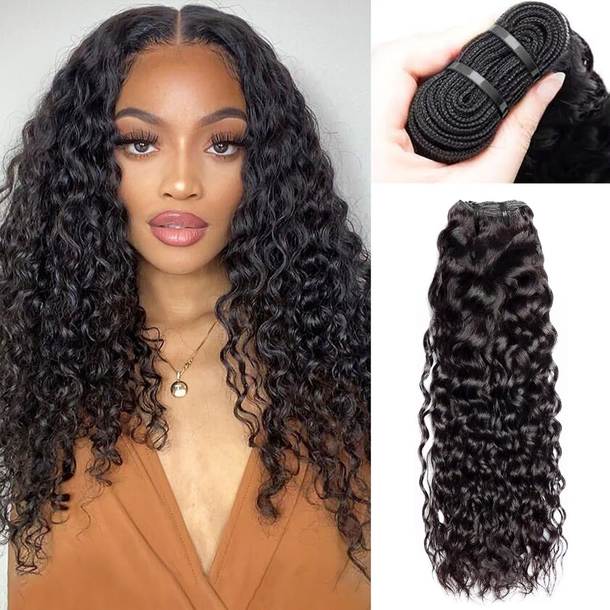 Wave Bundles Human Hair 1 BundleS 10Inch 10A Brazilian 100% Unprocessed Virgin Human Hair Wet and Wavy Bundles Double Weft Natural Black