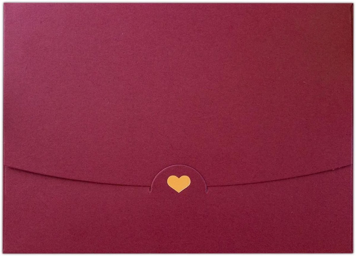 10 enveloppen DIN A6 donkerrood afgewerkt met gouden hart - zonder venster 15,4 cm x 11 cm