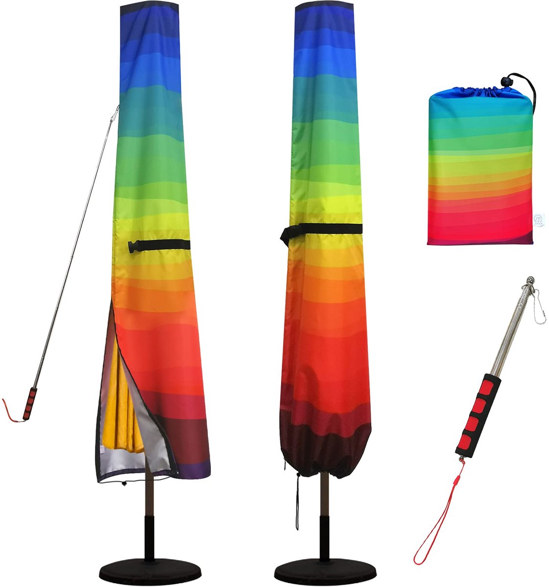 Famanu Regenboog Parasolhoes - 420D Oxford-Stof, Waterdicht, Met Telescopische Stang, Geschikt Voor 2,4 M Tot 3,4 M, Grote Tuinparapluhoes, Winddicht en Stofdicht wit