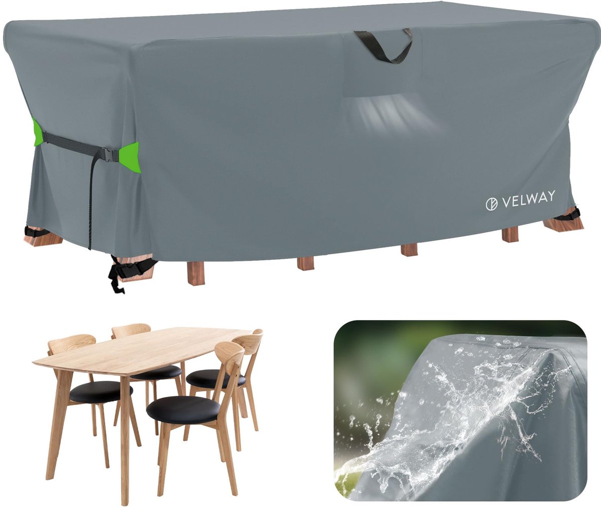 Famanu Afdekking voor tuintafel, waterdicht, 170 x 95 x 74 cm, grijs