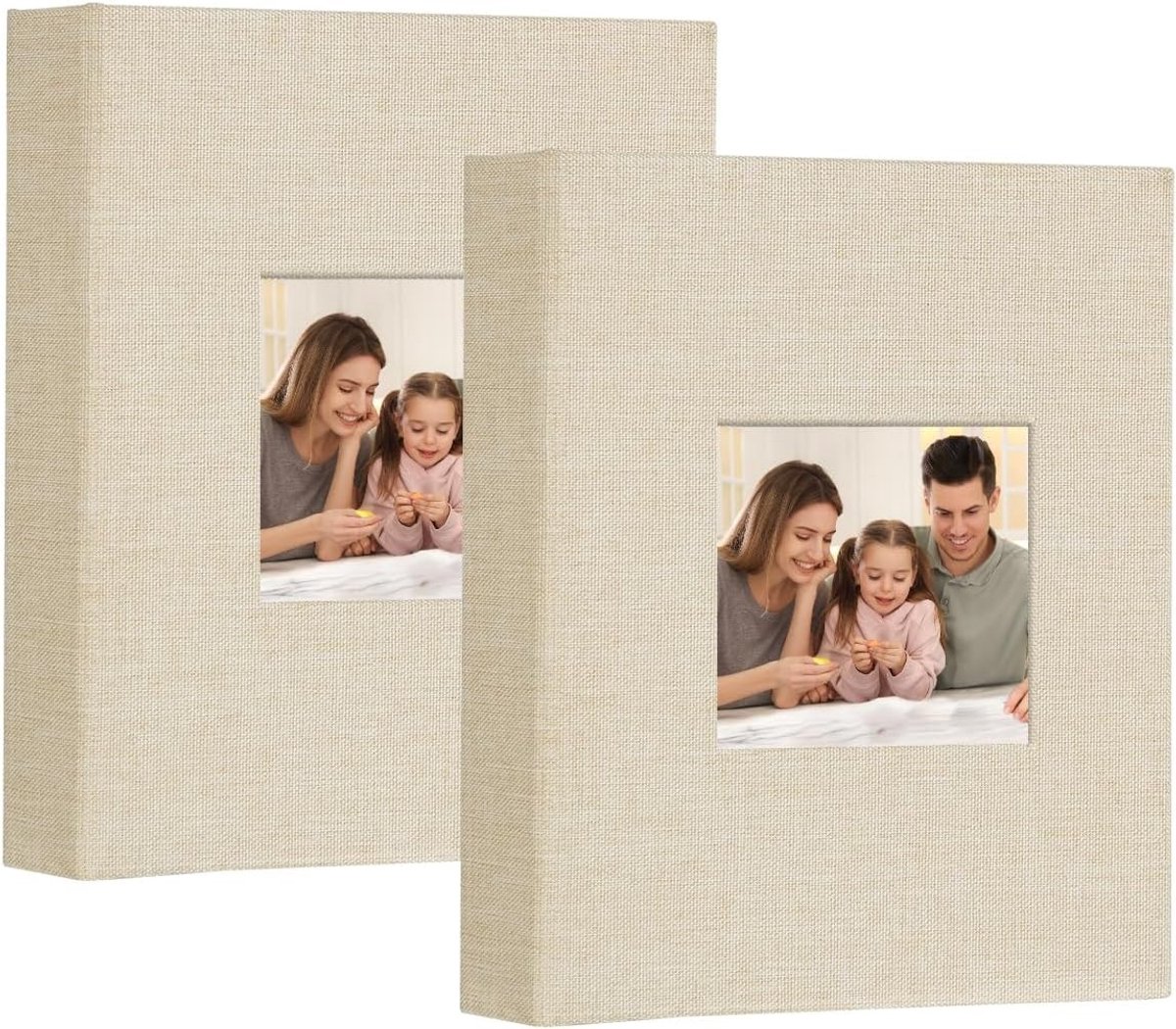 Klein Fotoalbum 6x4 met 50 Pockets, Top Load Linnen Album voor 100 Verticale Foto's van 10x15cm, Ideaal voor Familie, Bruiloft en Baby Herinneringen (Beige)