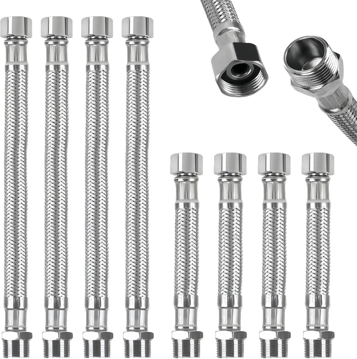 8 stuks, 304 roestvrij staal, pantserslang, verlengslang, wateraansluiting, verlenging, aansluitslang, armatuur voor kraan, badkamer, keuken, 20 cm/10 cm