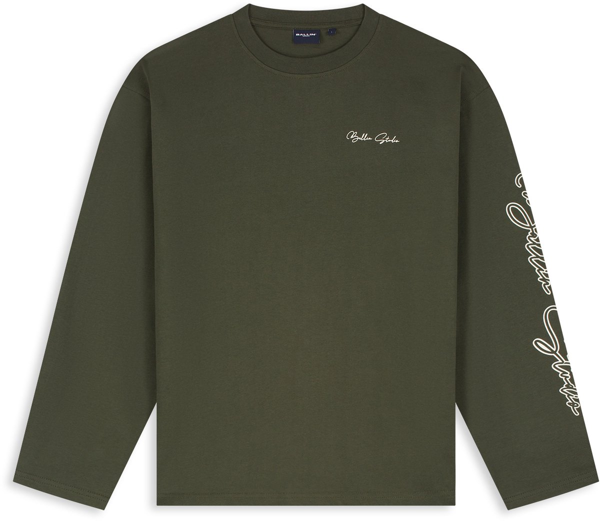 Ballin Amsterdam - Heren Loose fit T-shirts Crewneck LS - Olive - Maat XS