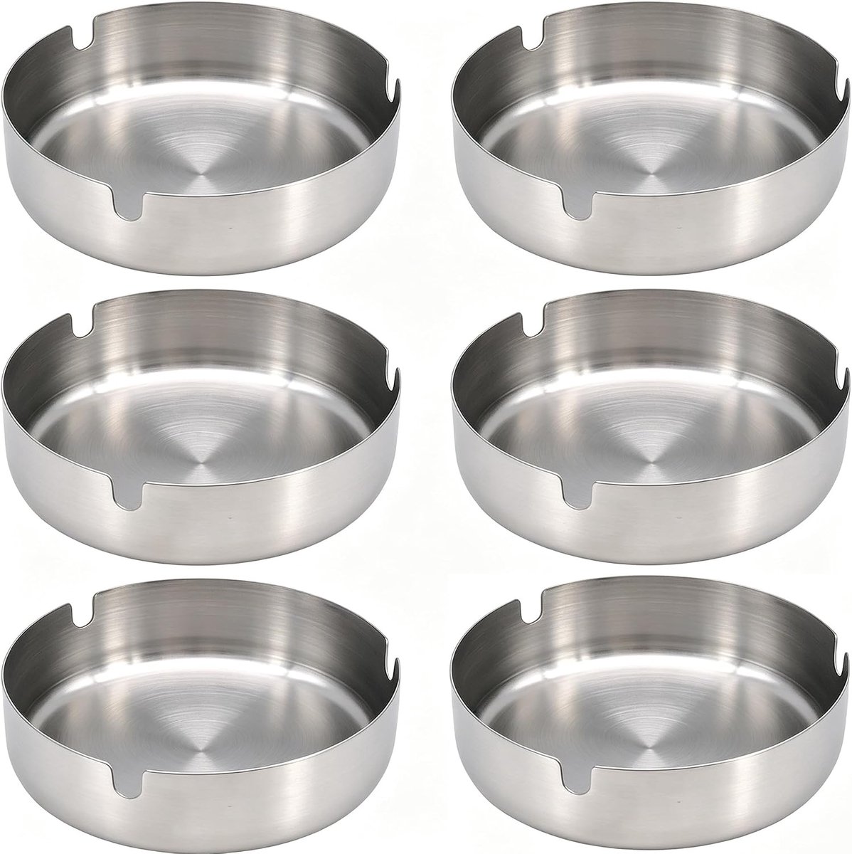 Asbak van roestvrij staal, 6 stuks, 10 cm, tafelblad asbak, modern tafelblad, asbak, draagbaar, voor binnen en buiten, ideaal voor rokers, zilver