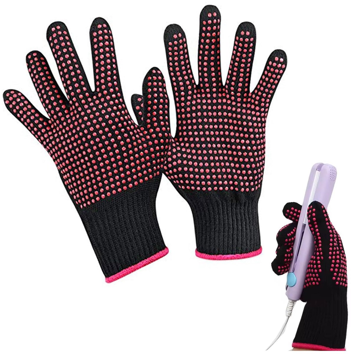 Handschoen voor stijltang, kappershandschoenen, thermohandschoen voor stijltang, kappers, professionele kappersgereedschap, kappersgereedschap voor de salon thuis, roze-rood