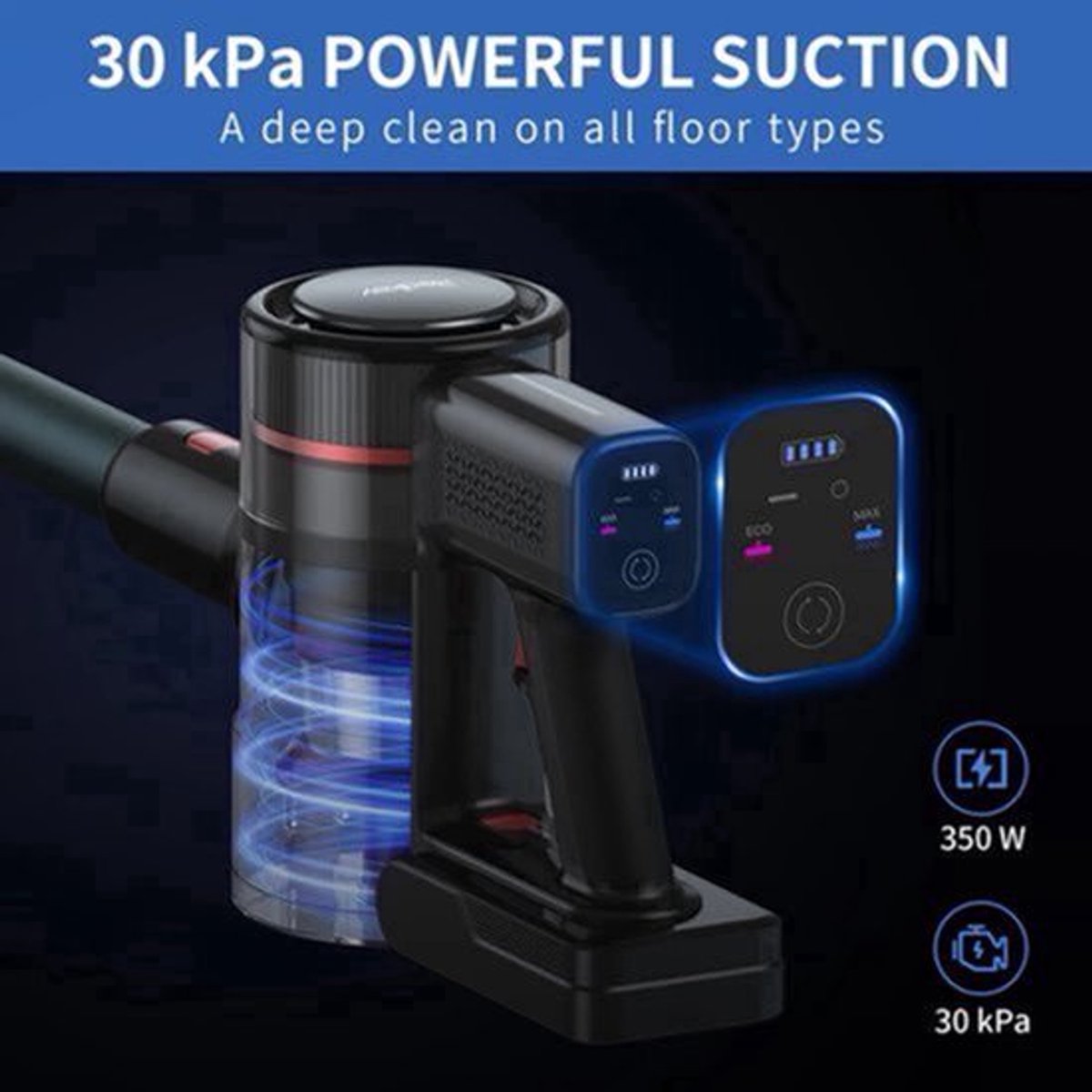 Steelstofzuiger Draadloos - Steelstofzuiger - Stofzuiger - Steelstofzuiger Snoerloos - Krachtige Zuigkracht - 30Kpa - 8 In 1 Draadloze Stofzuiger - 350W - Dubbele HEPA-filters