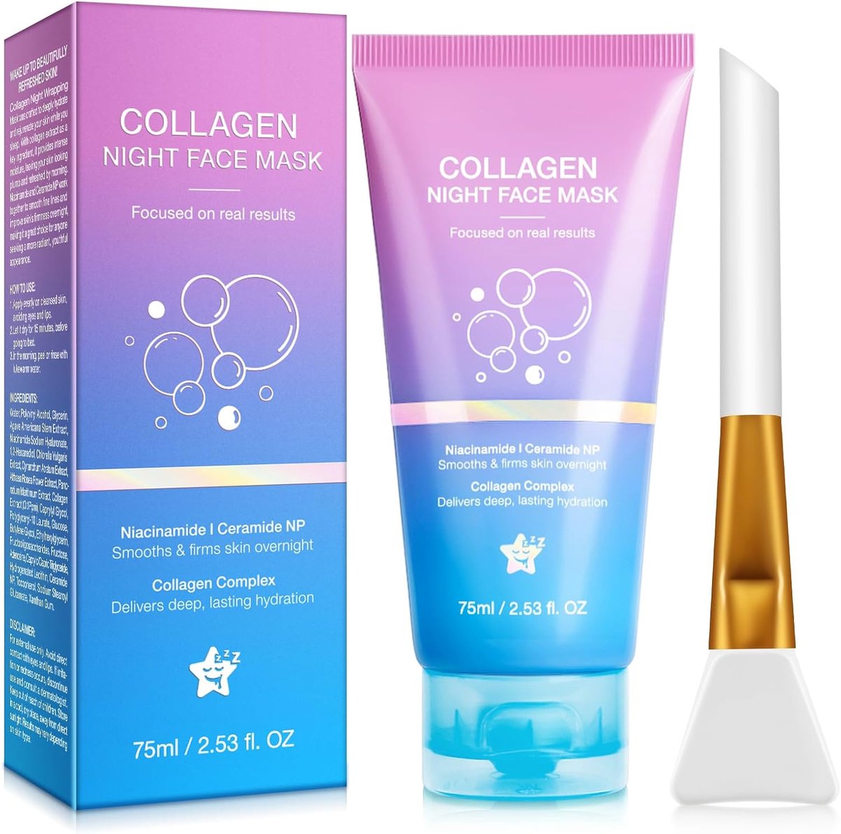 Night Wrapping Masker, collageen masker voor het gezicht, collageen gezicht 's nachts peel-off gezichtsmasker, diepe hydratatie, vermindert rimpels en verbetert de huidelasticiteit