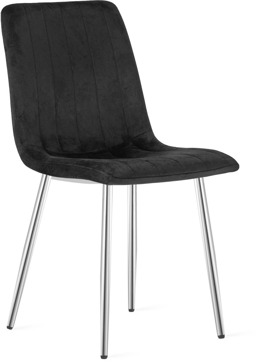 Eetkamerstoel LAVA - Zwart fluweel - Zilveren metalen poten - Modern design