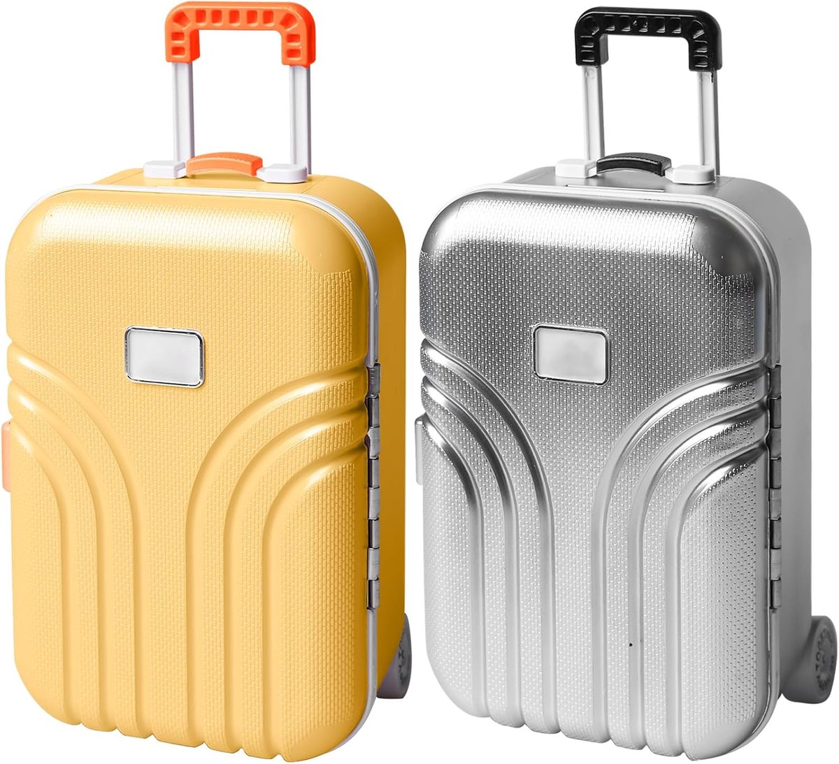 2 stuks creatieve koffer-spaarpot, kunststof reiskoffer-simulatie, kleine trolley-bagage, spaarvarken, sieradenopbergdoos voor kinderen en volwassenen (oranje + zilver)