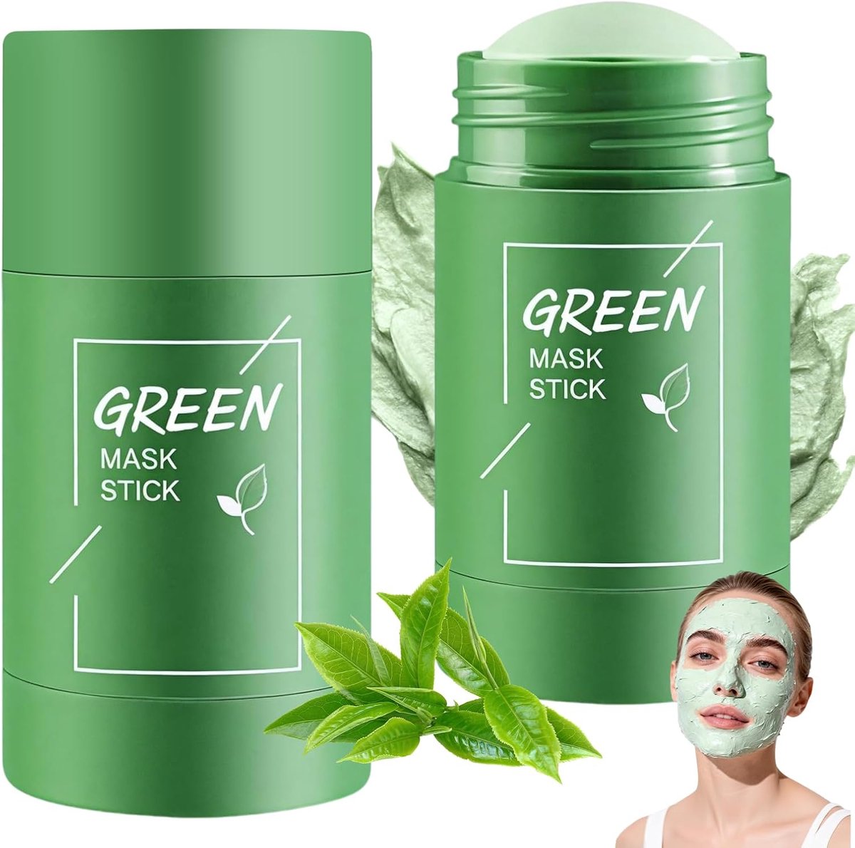 2 Stuks Tea Mask Stick,Groene Thee Gezichtsmasker voor Diepe Reiniging,Clay Mask Stick voor Porieverfijning,Oliecontrolerende Klei Masker