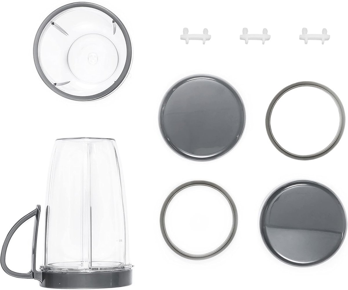 Accessoire Kit Compatibel met NutriBullet 900W/600W Series, Cups & Blade & Hersluitbaar Deksel & Pakking & Tandwiel & Schokbrekers Vervangingsonderdelen (11 Pcs)