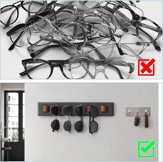 Muur, brillenopslag meerdere brillen, zonnebrillen organizer wandmontage, zonnebrillen organizer wandmontage, brillenrek, brillendisplay (zwart) — afbeelding 4