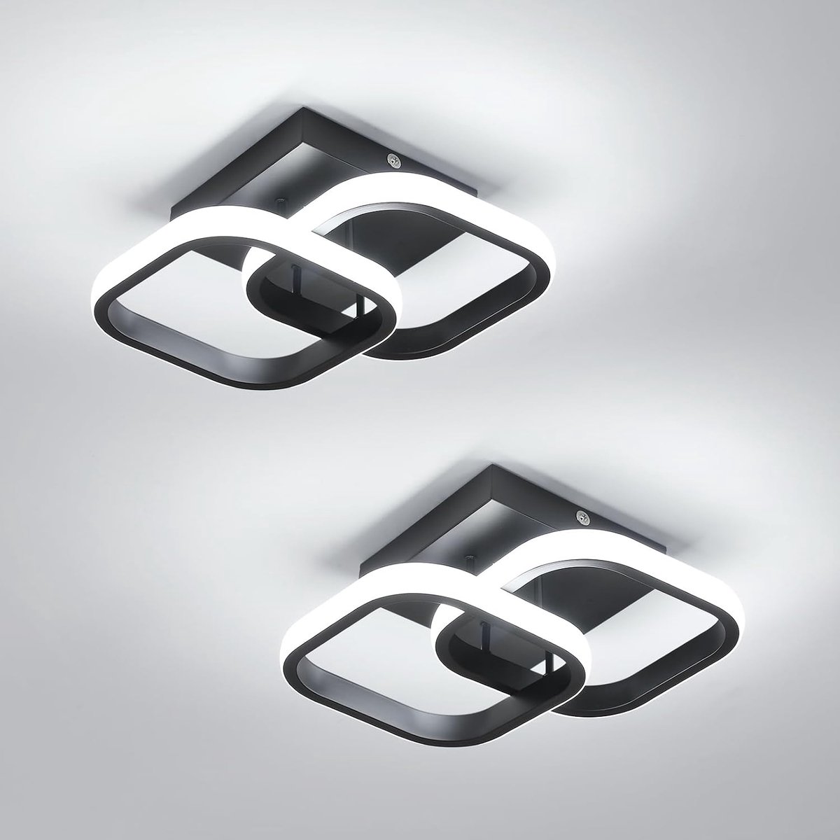 Plafondlamp Modern, 2 stuks 22W 2475LM LED Slaapkamer Plafondlamp, Vierkante Lamp voor Woonkamer Eetkamer Keuken Balkon, Koud Wit 6500K, Zwart